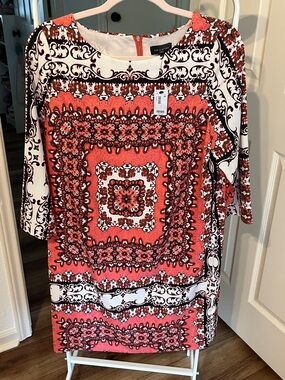 The Limited Coral, Black & White Print Shift Dress